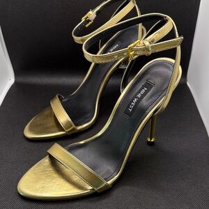 Nine West Metallic Gold Ankle-Strap Stiletto Heels